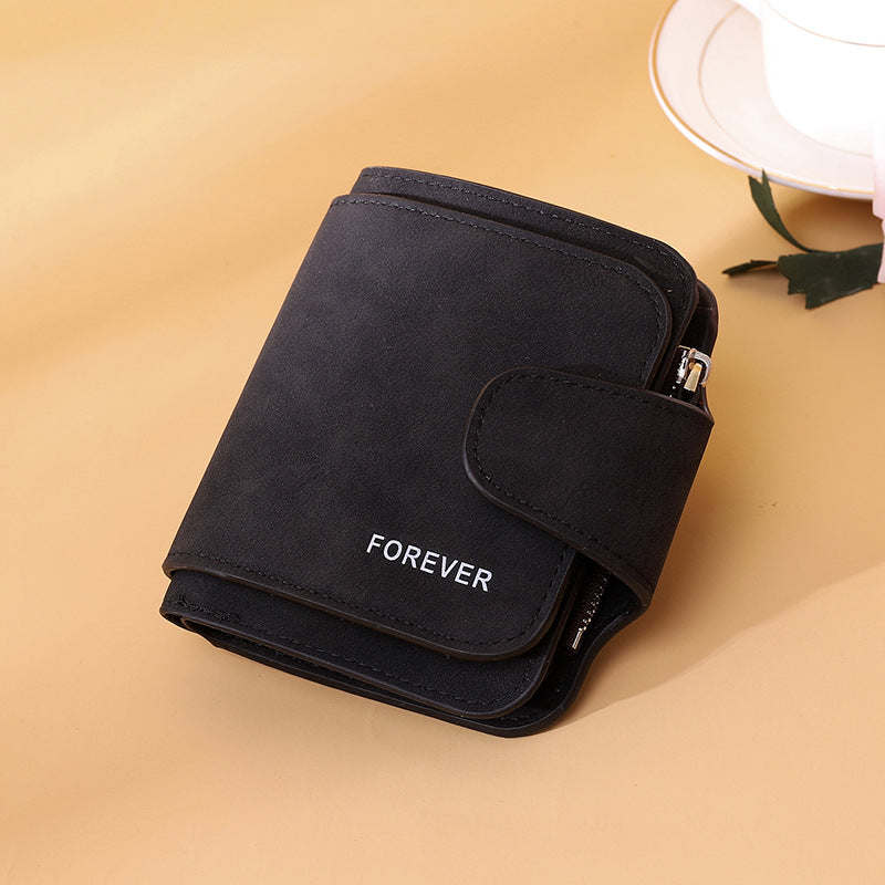 New Buckle Women's Long Wallet Three Fold Fashion Women's Bag Multi-card Women's Purse Frosted Two-tone Fabric
