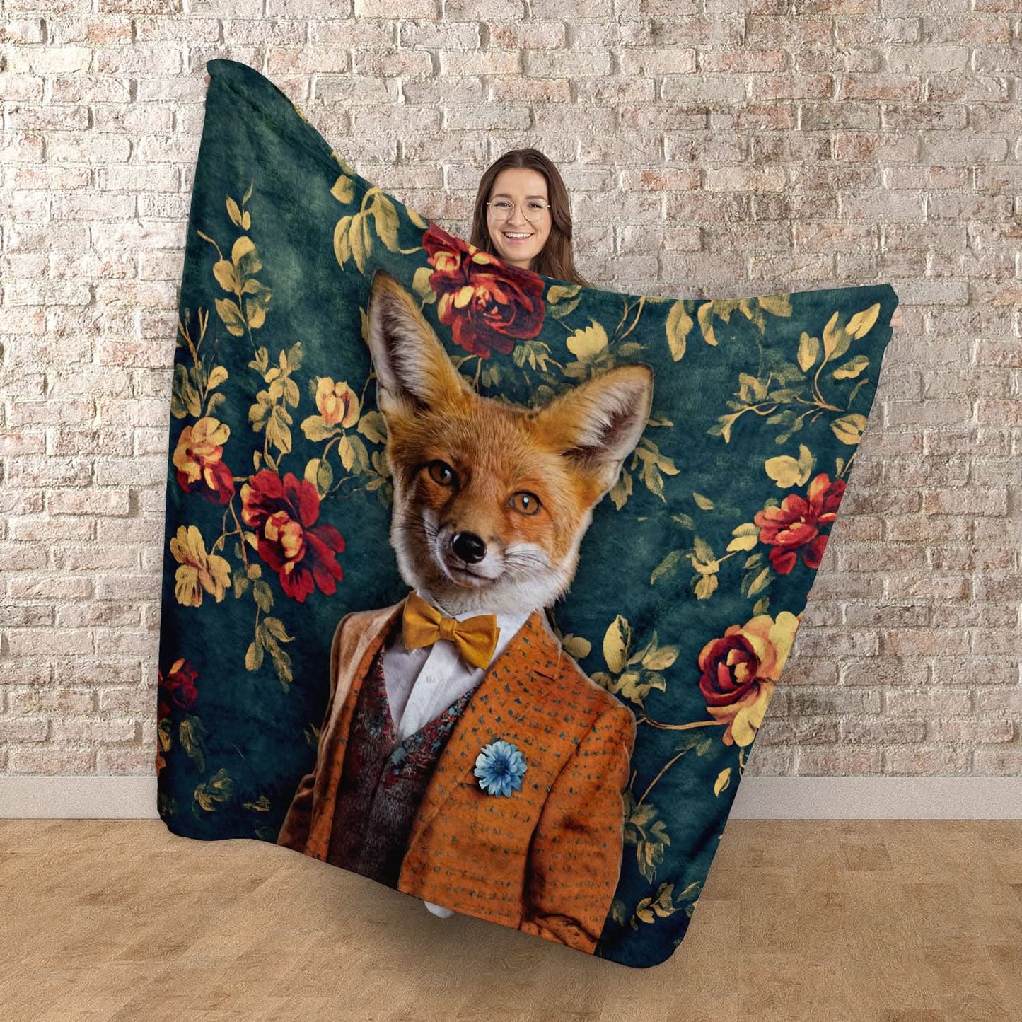 Fancy Vintage Fox - Fleece Blanket 150cm X 150cm