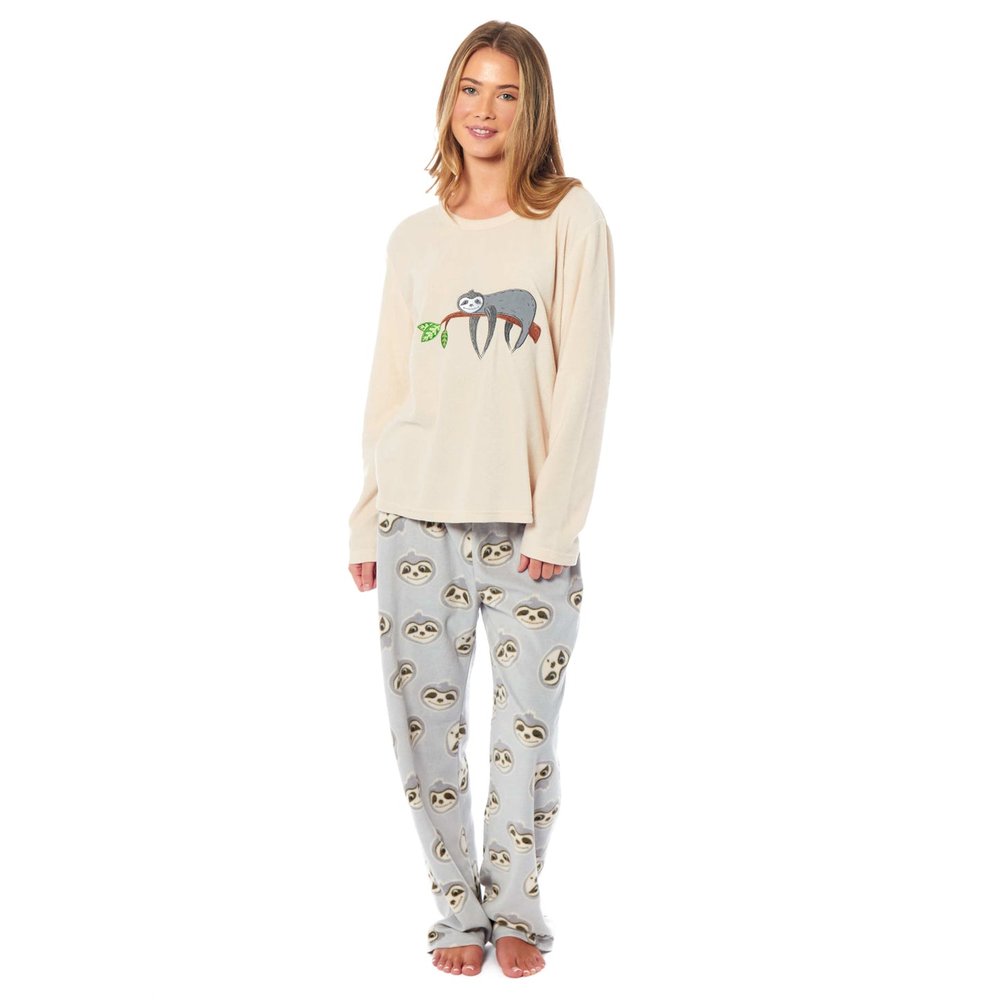 OLIVIA ROCCO Women's Thermal Fleece Pyjamas Set Sloth Animal Print Winter Easy-Care Super Soft Sleep Set