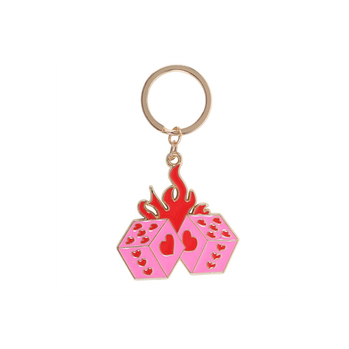 Flaming Dice Keyring