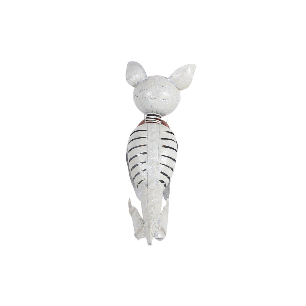 Metal Skeleton Dog Ornament with Pumpkin