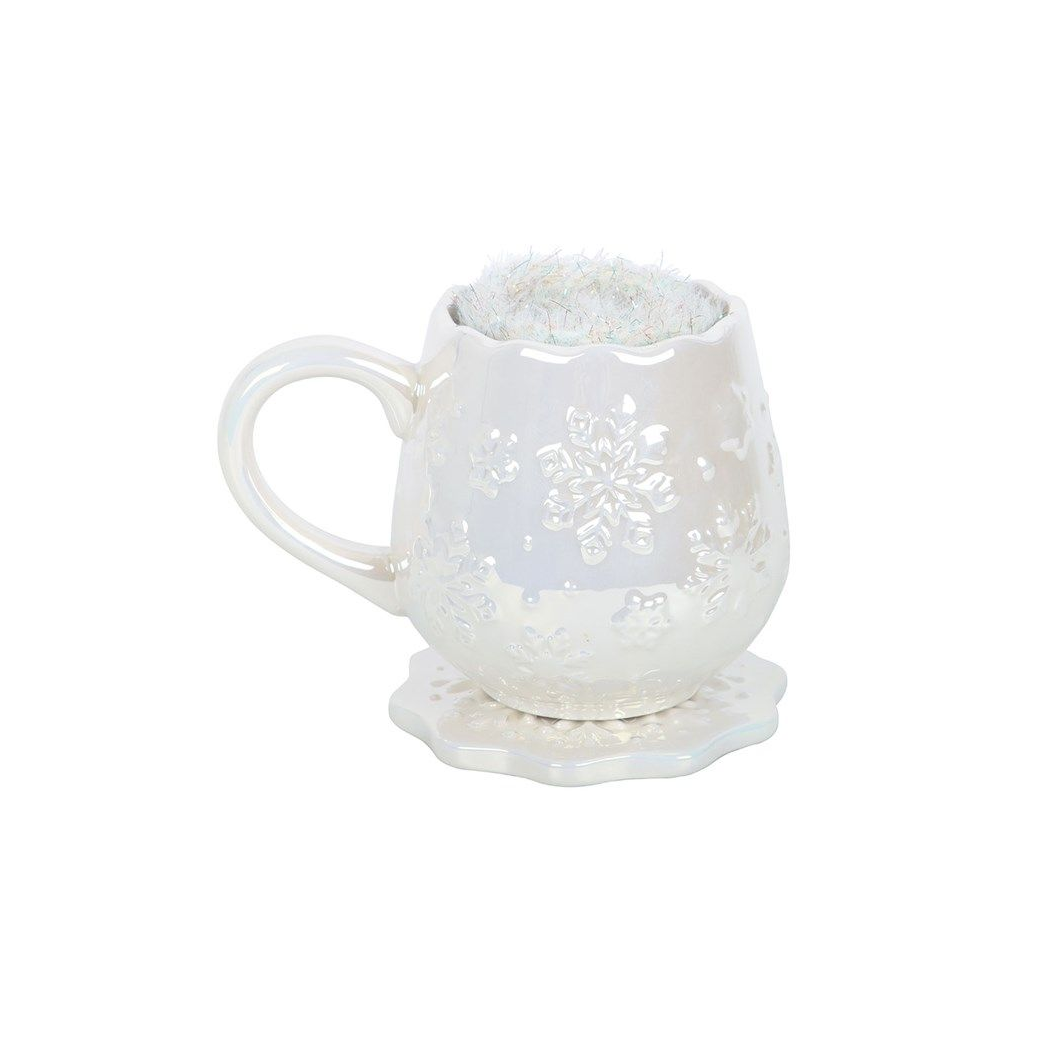 Iridescent Snowflake Mug, Coaster and Socks Set