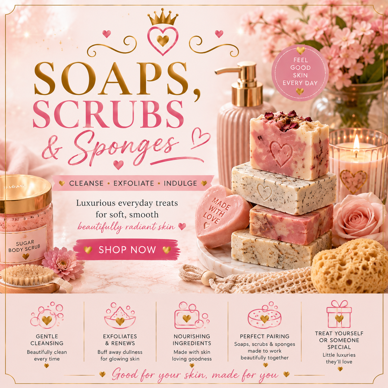 Soaps,Scrubs & Sponges