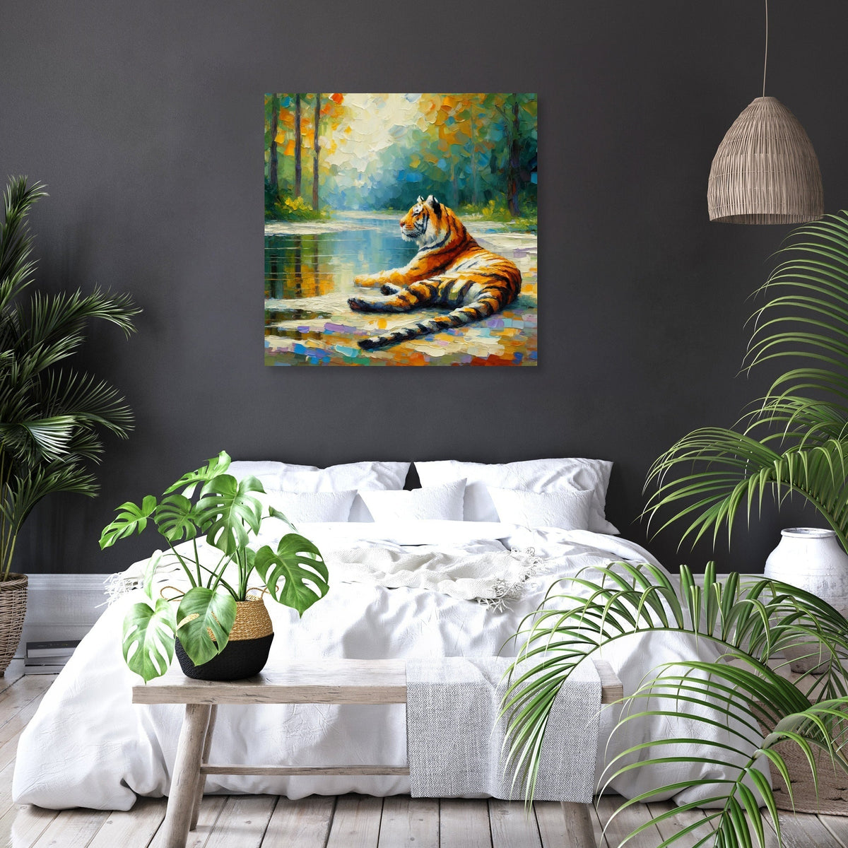 Tranquil Pond Tiger Canvas