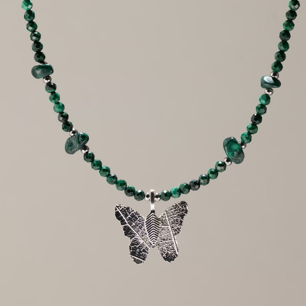 Nymph Gemstone Necklaces - Real Leaf Butterfly Pendants