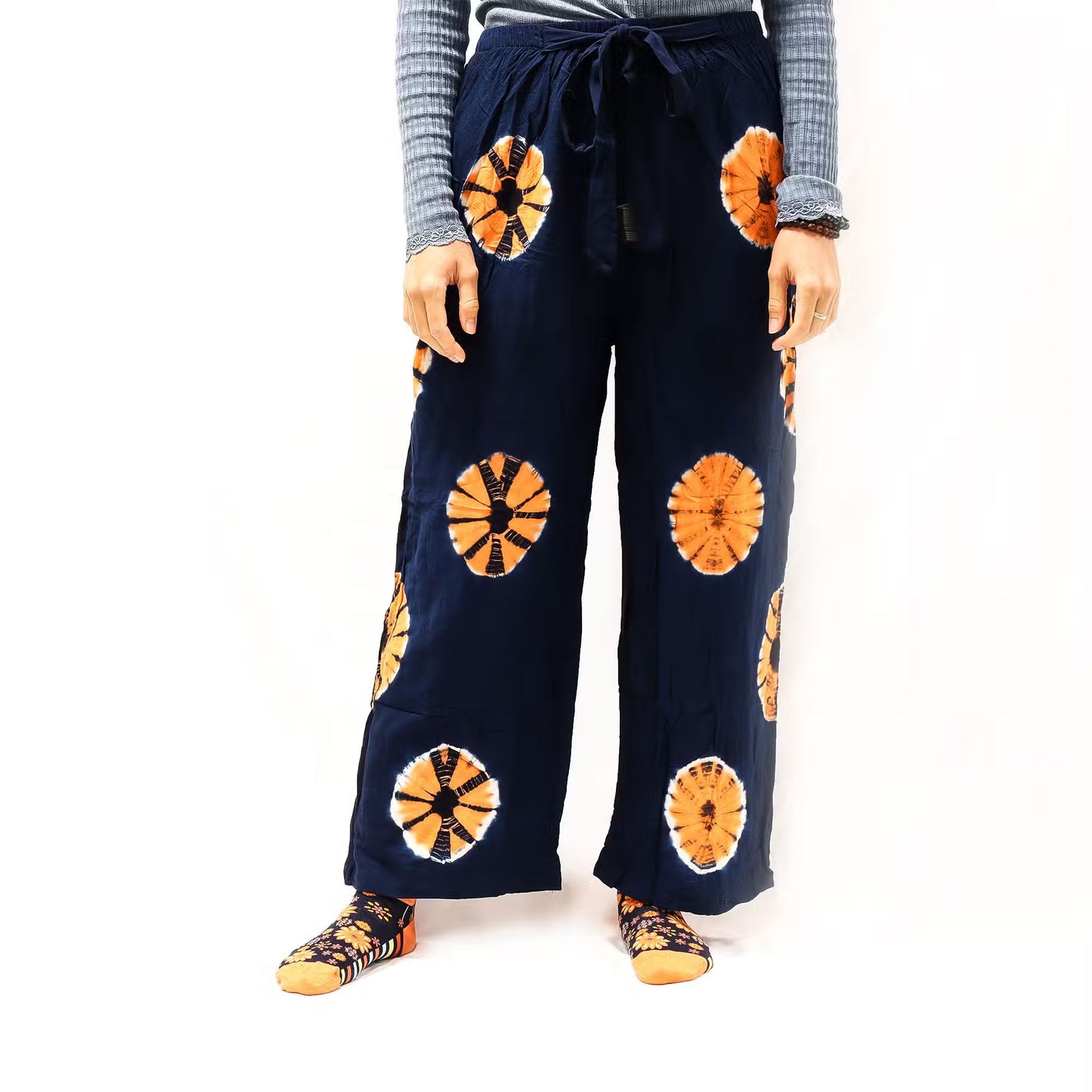 Japanese Style Lounge Pants - Blue & Orange 