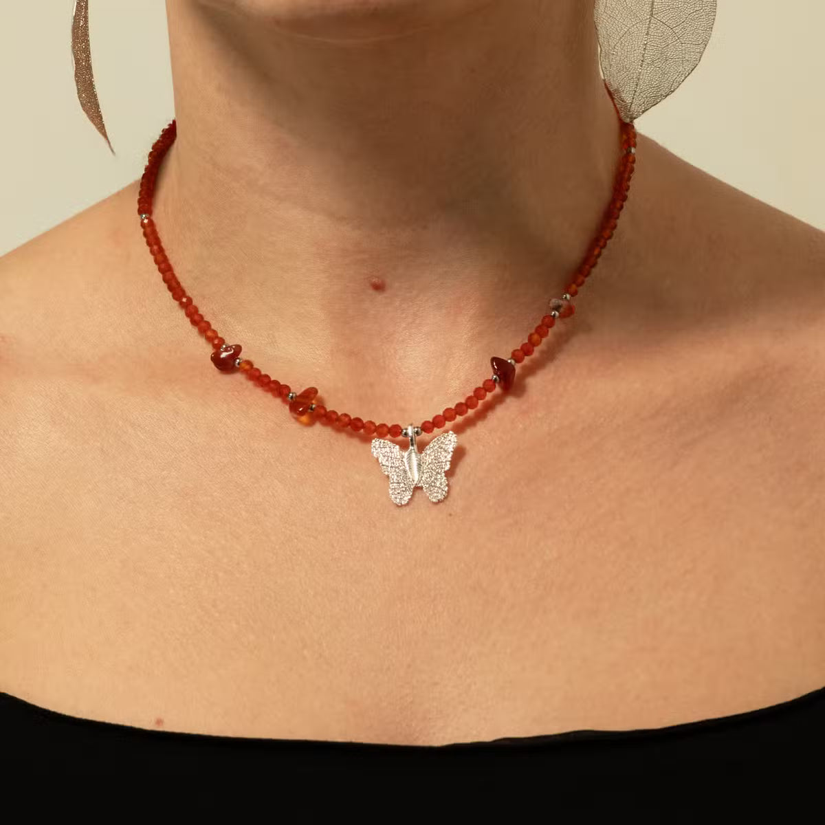 Nymph Gemstone Necklaces - Real Leaf Butterfly Pendants