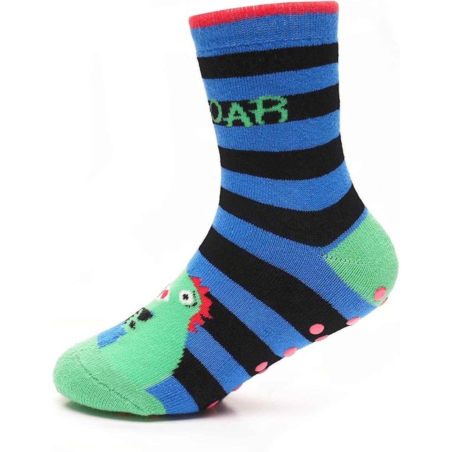 Sock Stack Boys Slipper Socks Three Pack 3 Pairs Non Slip Thermal Indoor Socks Dino Shark