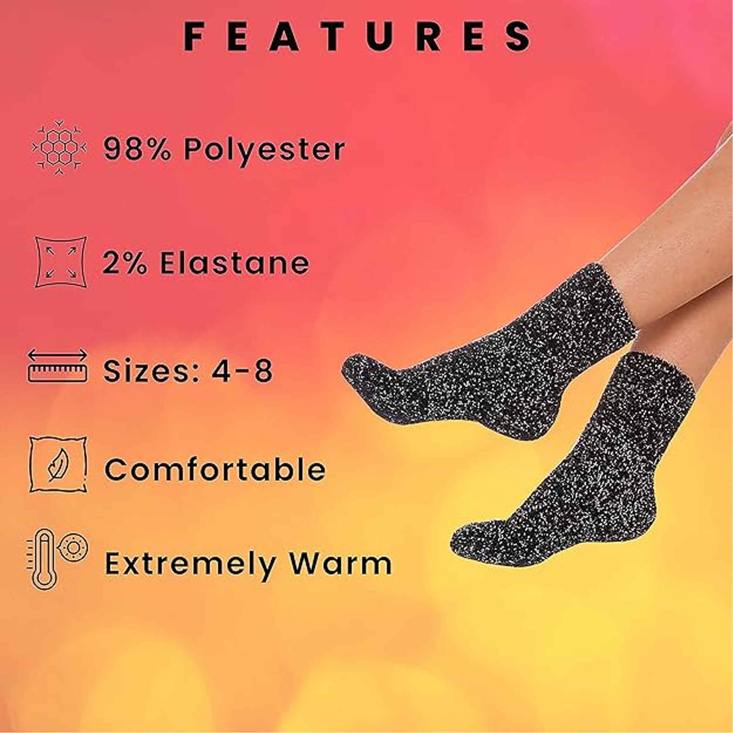 Sock Stack Womens Slipper Socks Fluffy Warm Fuzzy cosy 4 Pack Purple Black UK Size 4-8