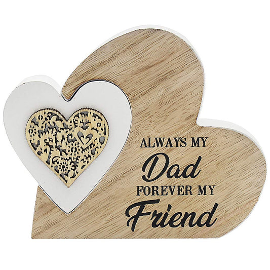 LEONARDO Double Heart Laser Cut Wooden Mini Plaque - Dad