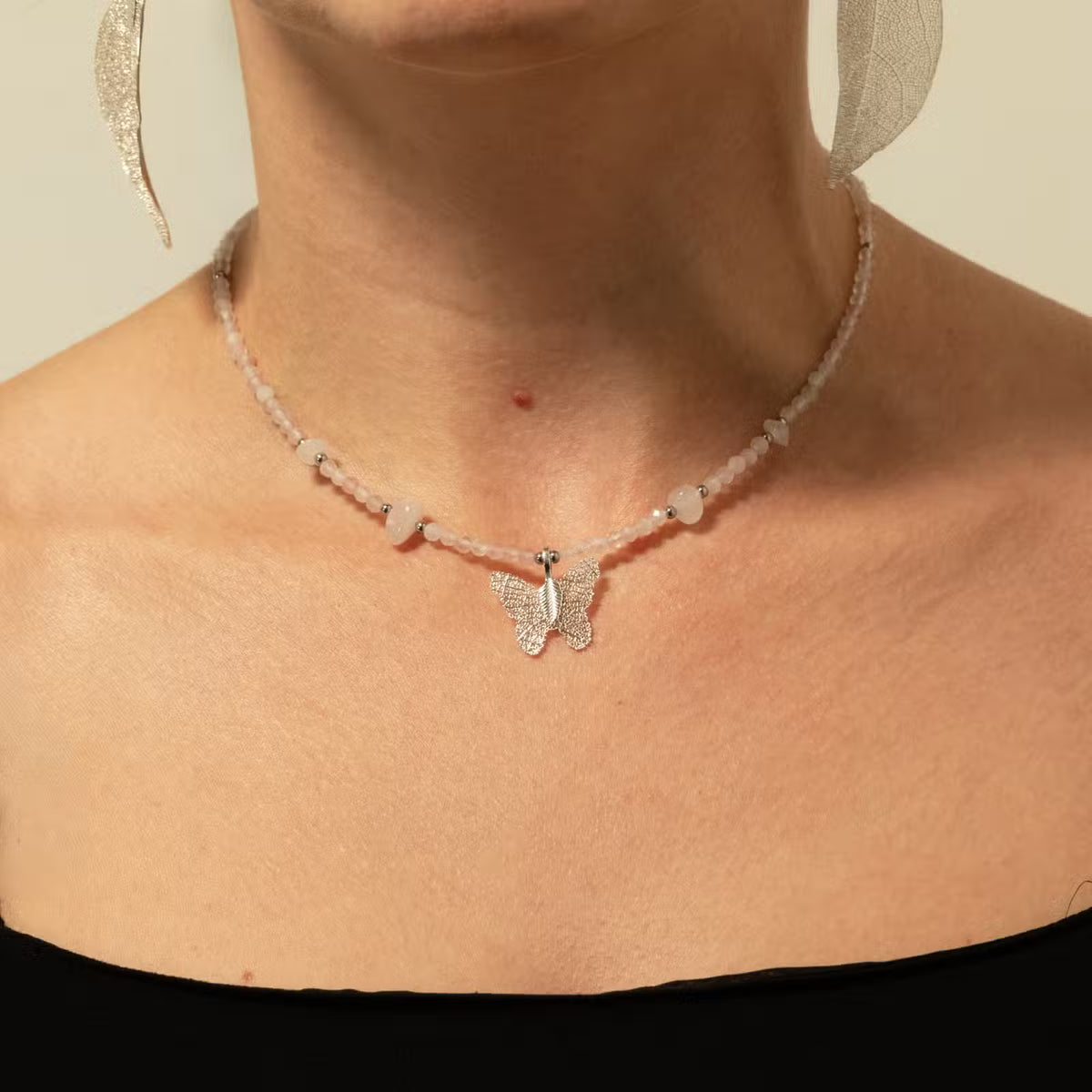 Nymph Gemstone Necklaces - Real Leaf Butterfly Pendants