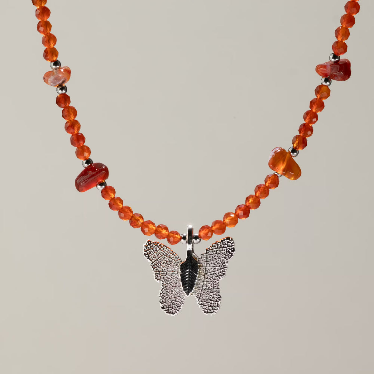 Nymph Gemstone Necklaces - Real Leaf Butterfly Pendants