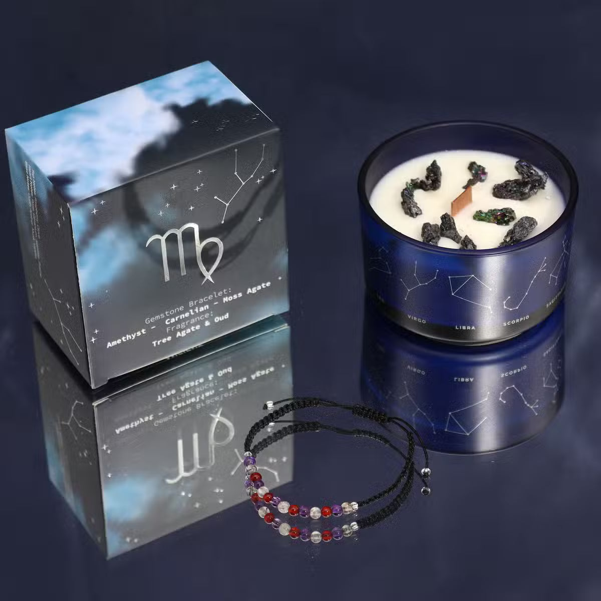 Zodiac Crystal Candles with Gemstone Bracelet