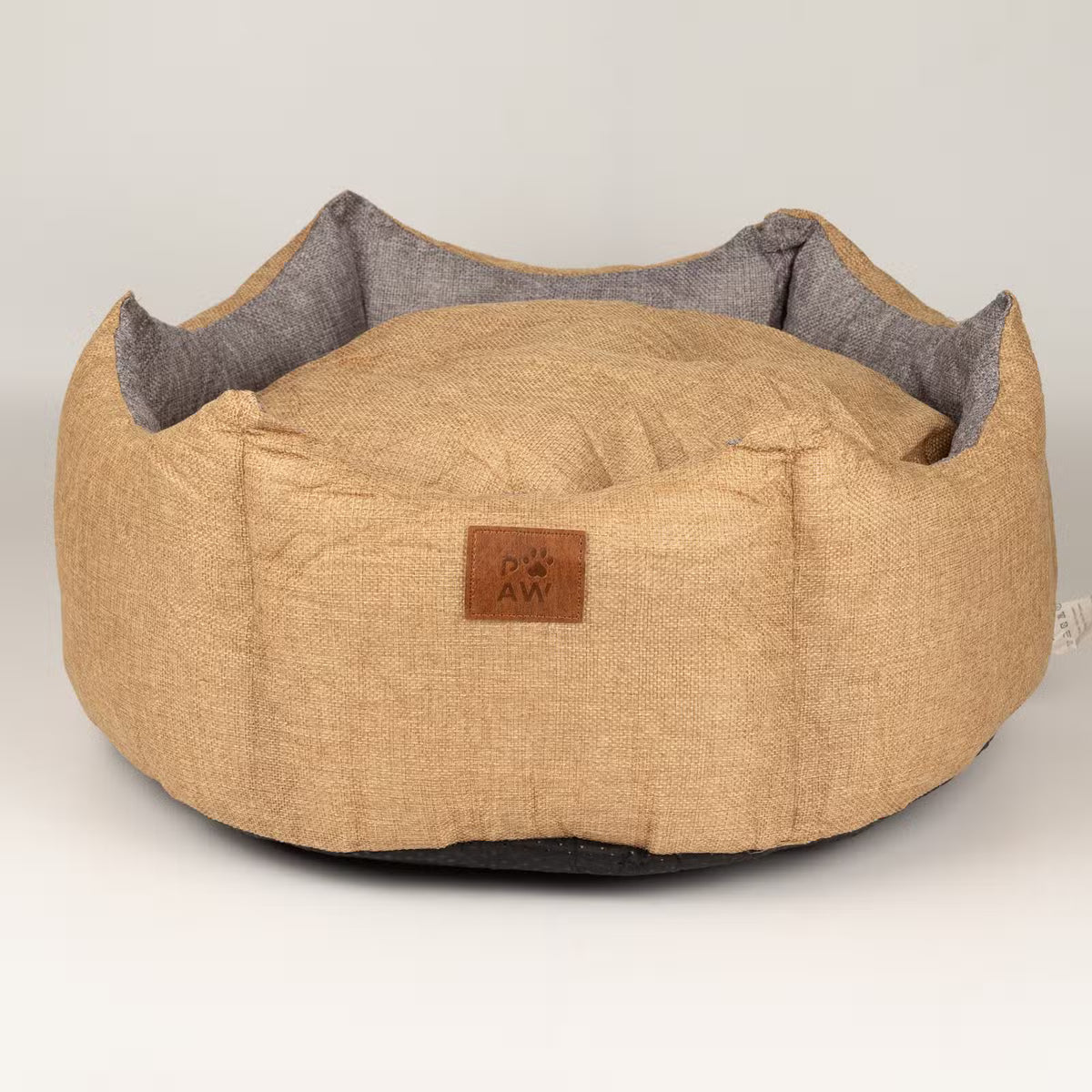 Paw Bed – Medium Royal Crown – Sand & Grey – 50 × 50 × 26cm