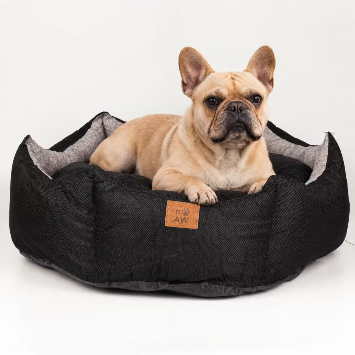 PAW Bed – Large Royal Crown – Black & Grey – 50 × 50 × 26cm