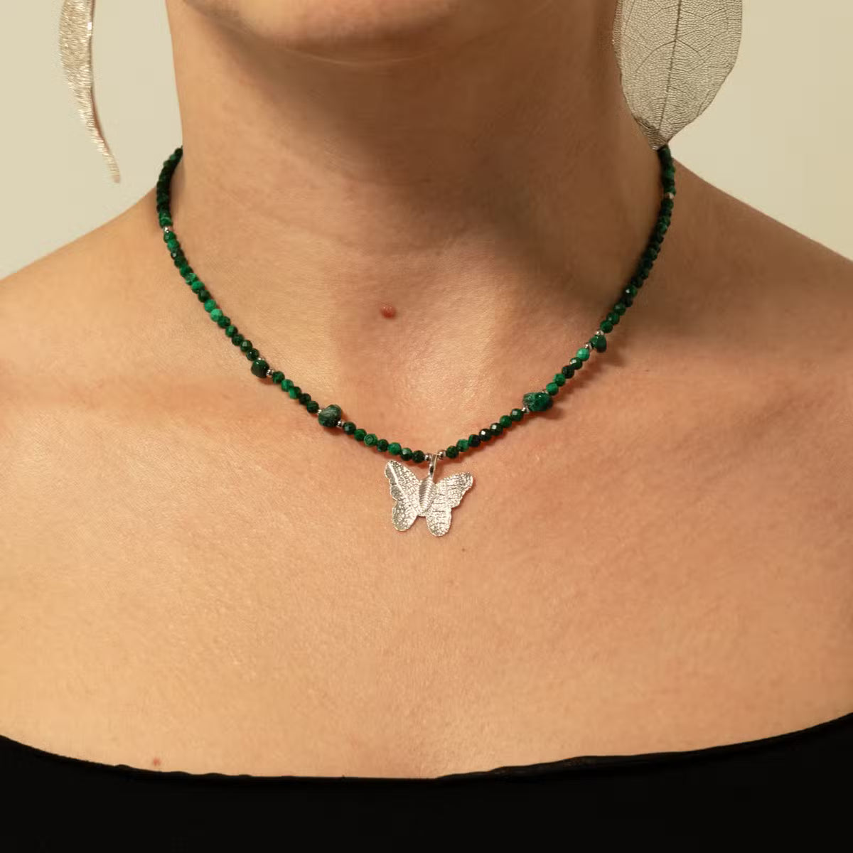 Nymph Gemstone Necklaces - Real Leaf Butterfly Pendants
