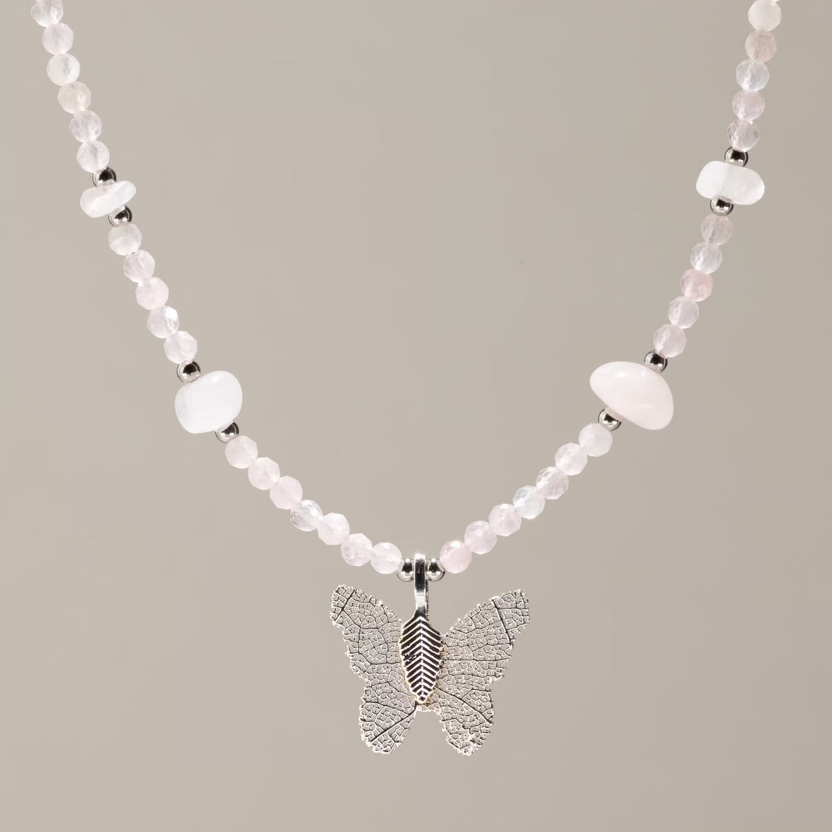 Nymph Gemstone Necklaces - Real Leaf Butterfly Pendants