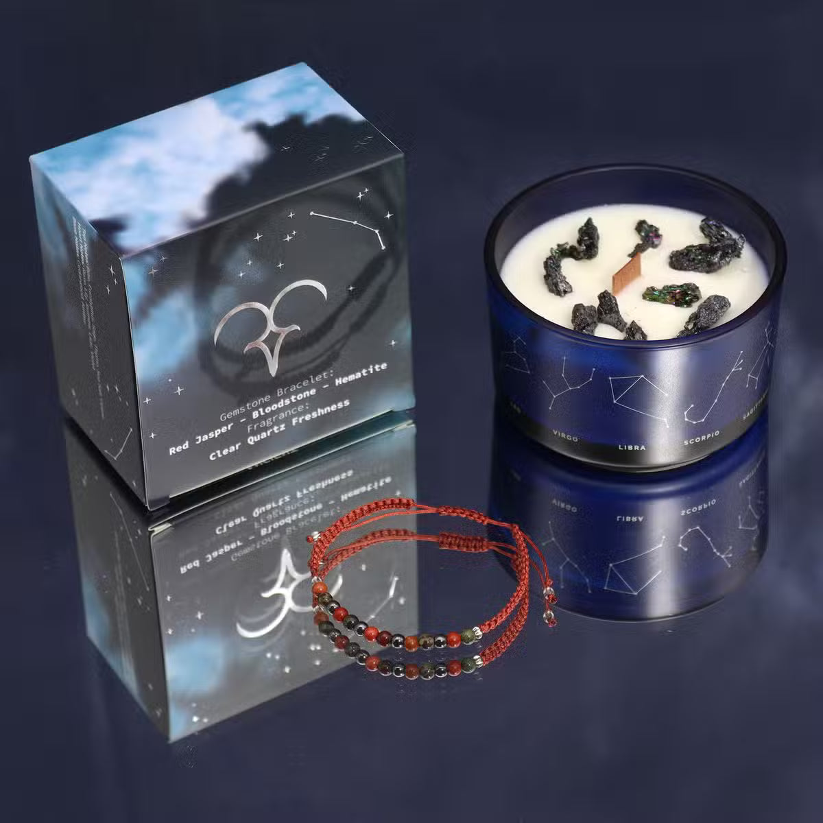 Zodiac Crystal Candles with Gemstone Bracelet