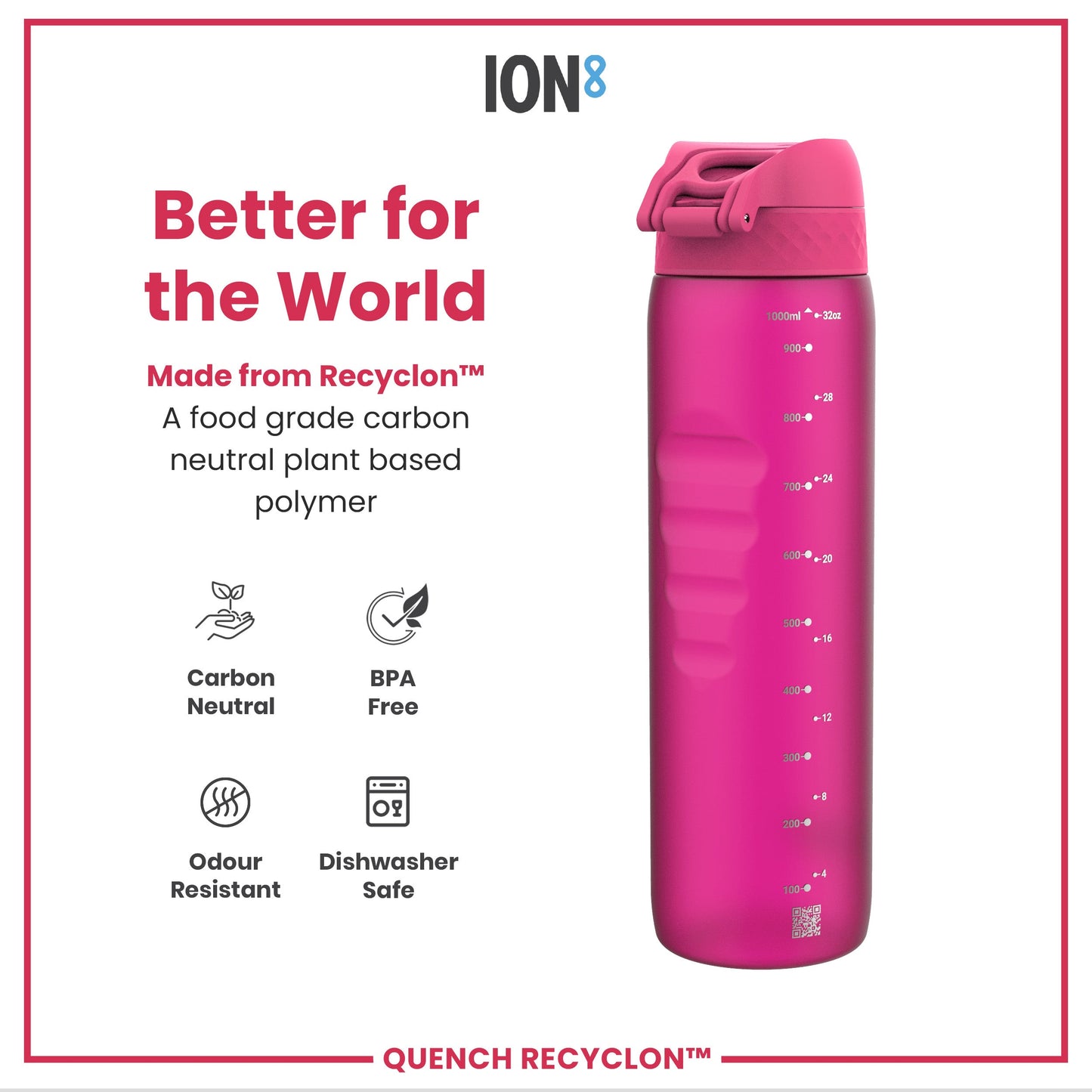 Leak Proof 1 litre Water Bottle, Recyclon, Pink, 1L