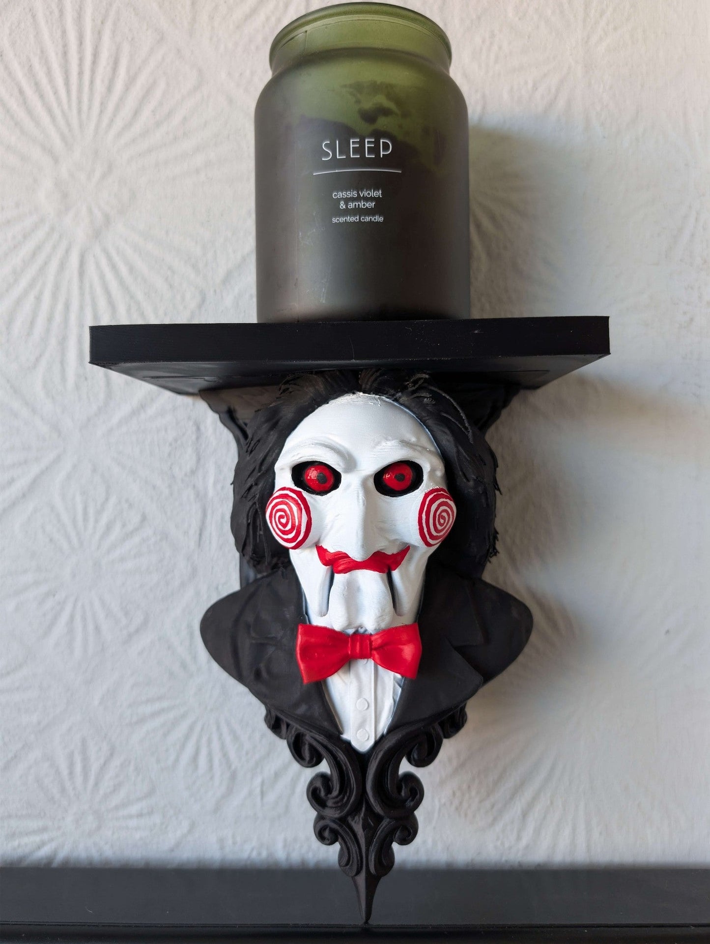 Billy The Puppet Wall Shelf – Hand Painted Gothic Display Shelf – Creepy Clown Decor – Unique Horror Home Decor