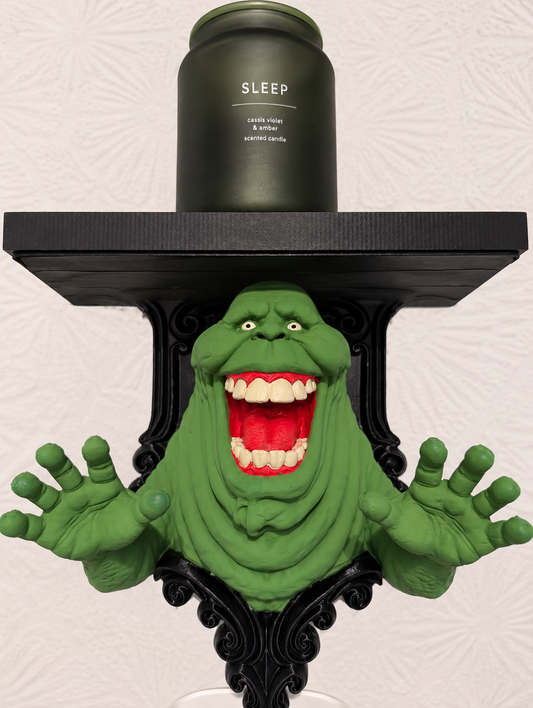 Slimer Wall Shelf | Ghostbusters Horror Decor | Hand Painted Floating Display Shelf | Gothic Home Decor | Glow in the dark