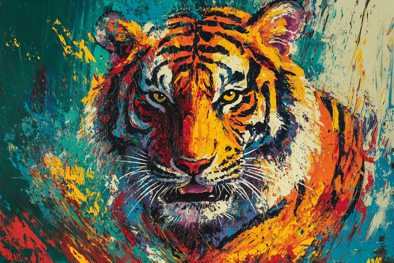 Fierce Tiger on Green Canvas
