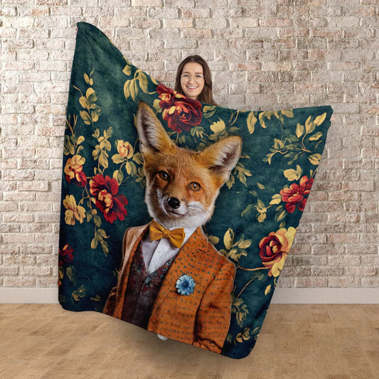 Fancy Vintage Fox - Fleece Blanket 150cm X 150cm