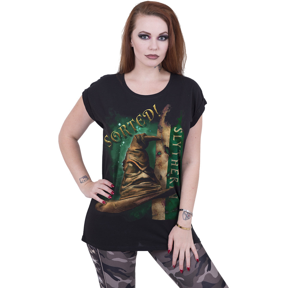 HARRY POTTER - SLYTHERIN HAT - Boatneck Cap Sleeve Top Black