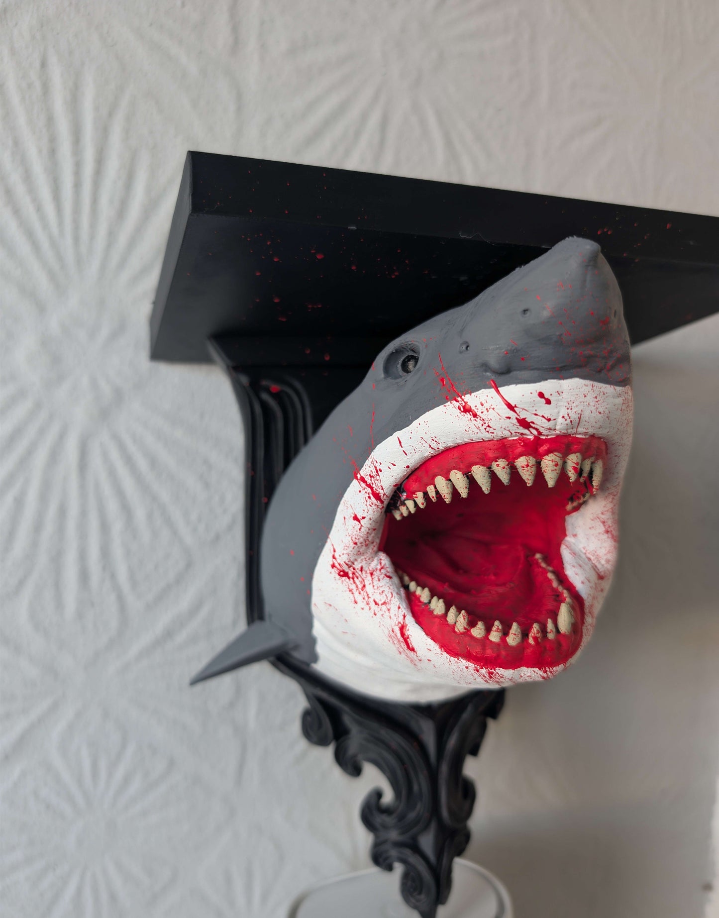 Jaws Inspired Horror Shark Wall Shelf | Hand-Painted Gothic Floating Shelf | Horror Movie Decor
