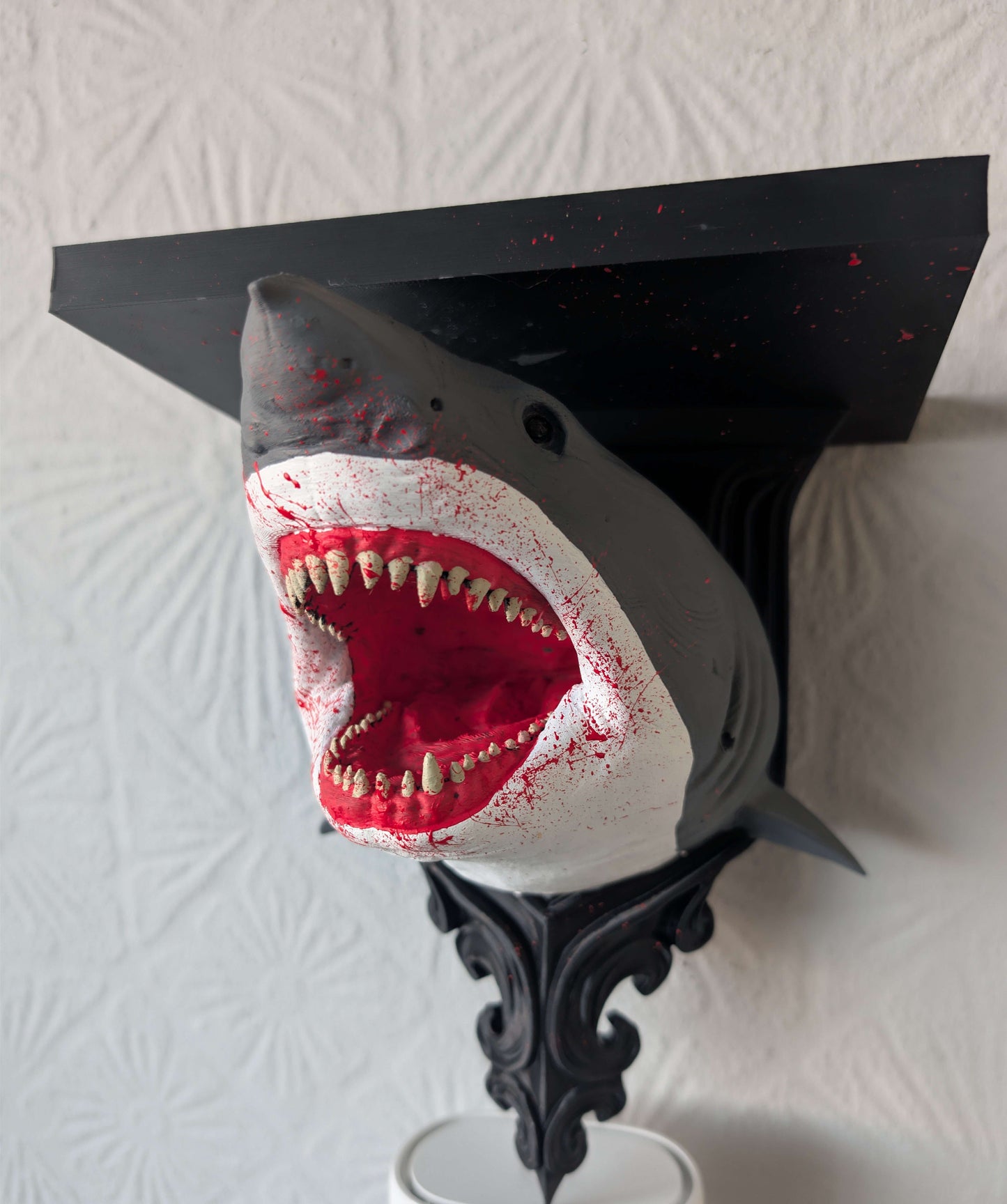 Jaws Inspired Horror Shark Wall Shelf | Hand-Painted Gothic Floating Shelf | Horror Movie Decor