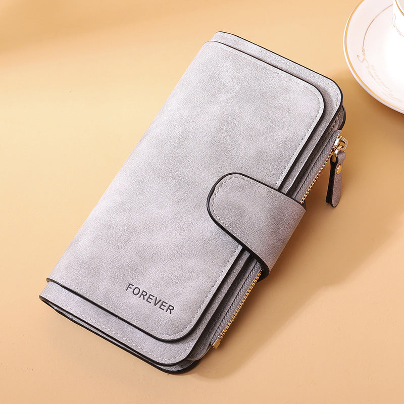 New Buckle Women's Long Wallet Three Fold Fashion Women's Bag Multi-card Women's Purse Frosted Two-tone Fabric