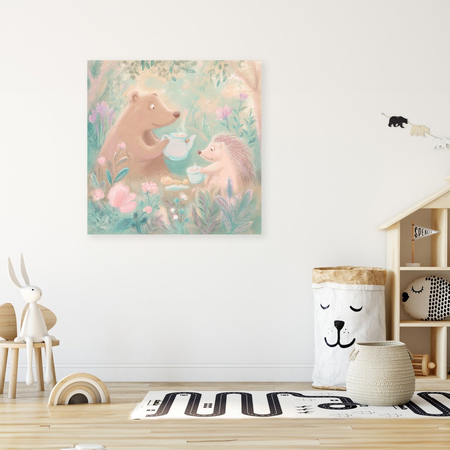 Bear and Hedgehog Tea Canvas