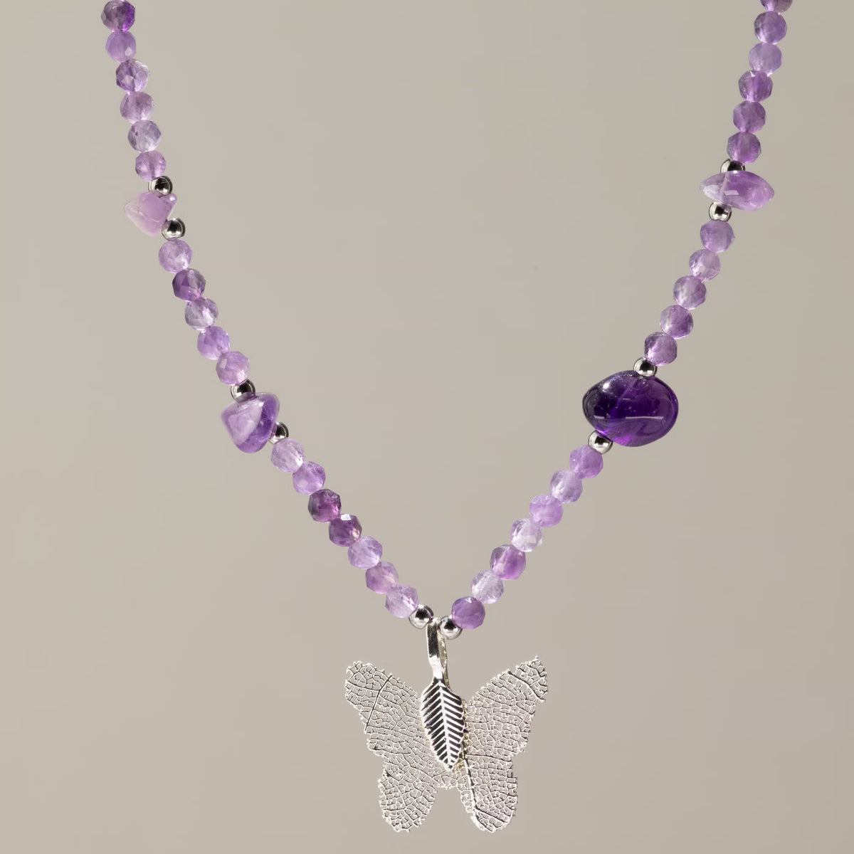 Nymph Gemstone Necklaces - Real Leaf Butterfly Pendants