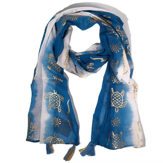 Mediterranean Collection - Nomad Sari  NSMed-32  Nomad Sari Summer Turtle Print Scarf - Sea Blue (180x50cm)