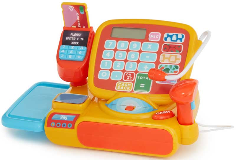 Casdon Toy Cash Register with Calculator, Chip & Pin Card Reader and Accessories – Supermarket Role Play (Ages 3+)