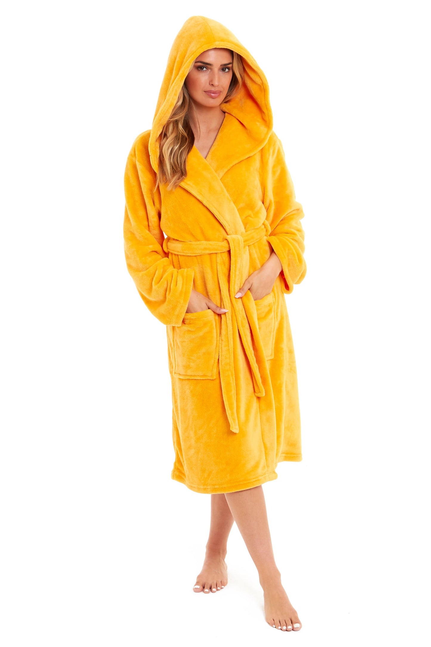OLIVIA ROCCO Women's Hooded Plush Fleece Dressing Gown Ultra-Soft Velvet Bathrobe