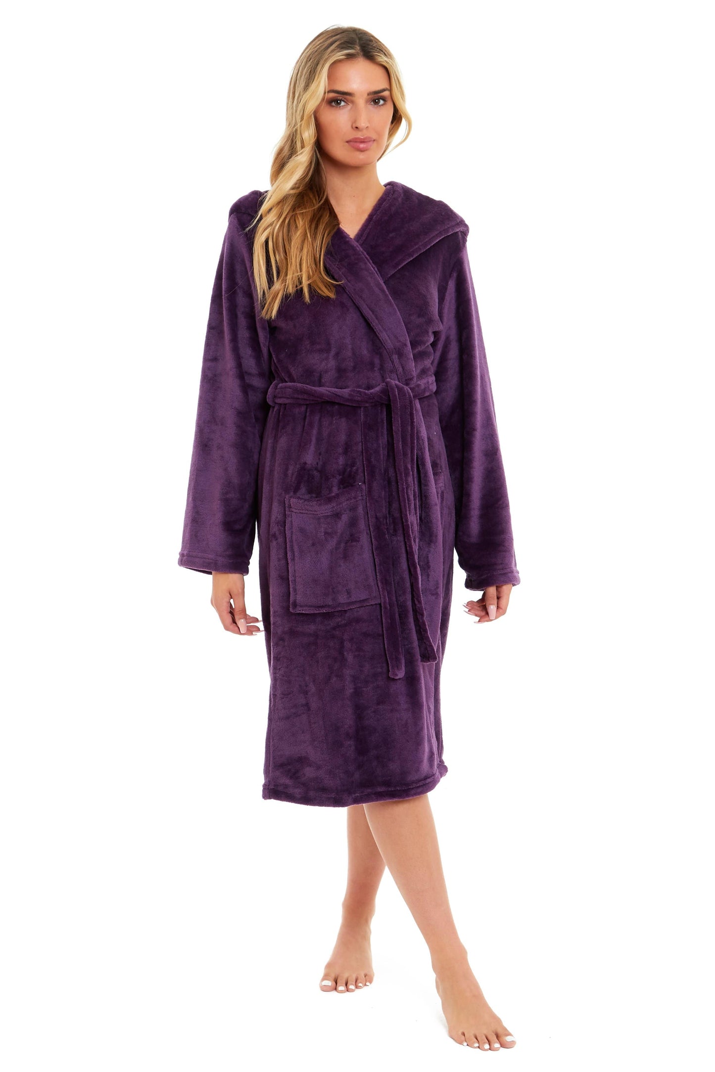 OLIVIA ROCCO Women's Hooded Plush Fleece Dressing Gown Ultra-Soft Velvet Bathrobe