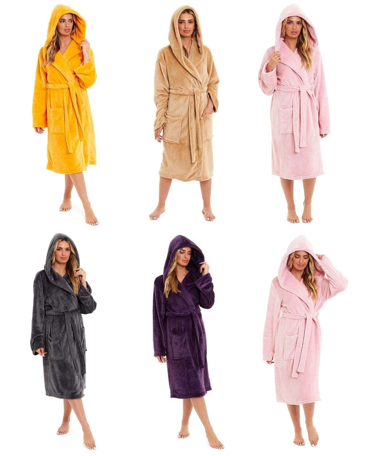 OLIVIA ROCCO Women's Hooded Plush Fleece Dressing Gown Ultra-Soft Velvet Bathrobe