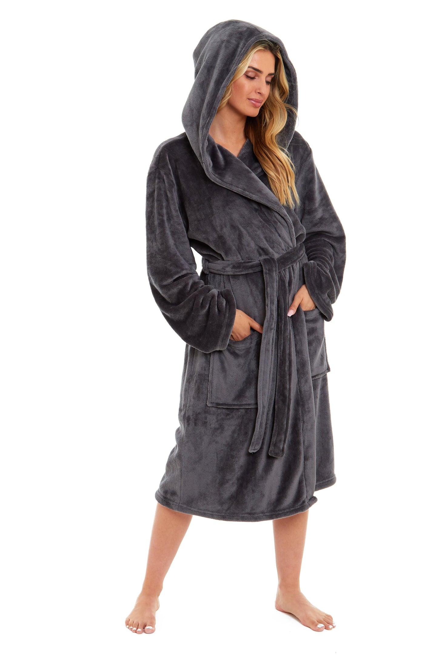 OLIVIA ROCCO Women's Hooded Plush Fleece Dressing Gown Ultra-Soft Velvet Bathrobe