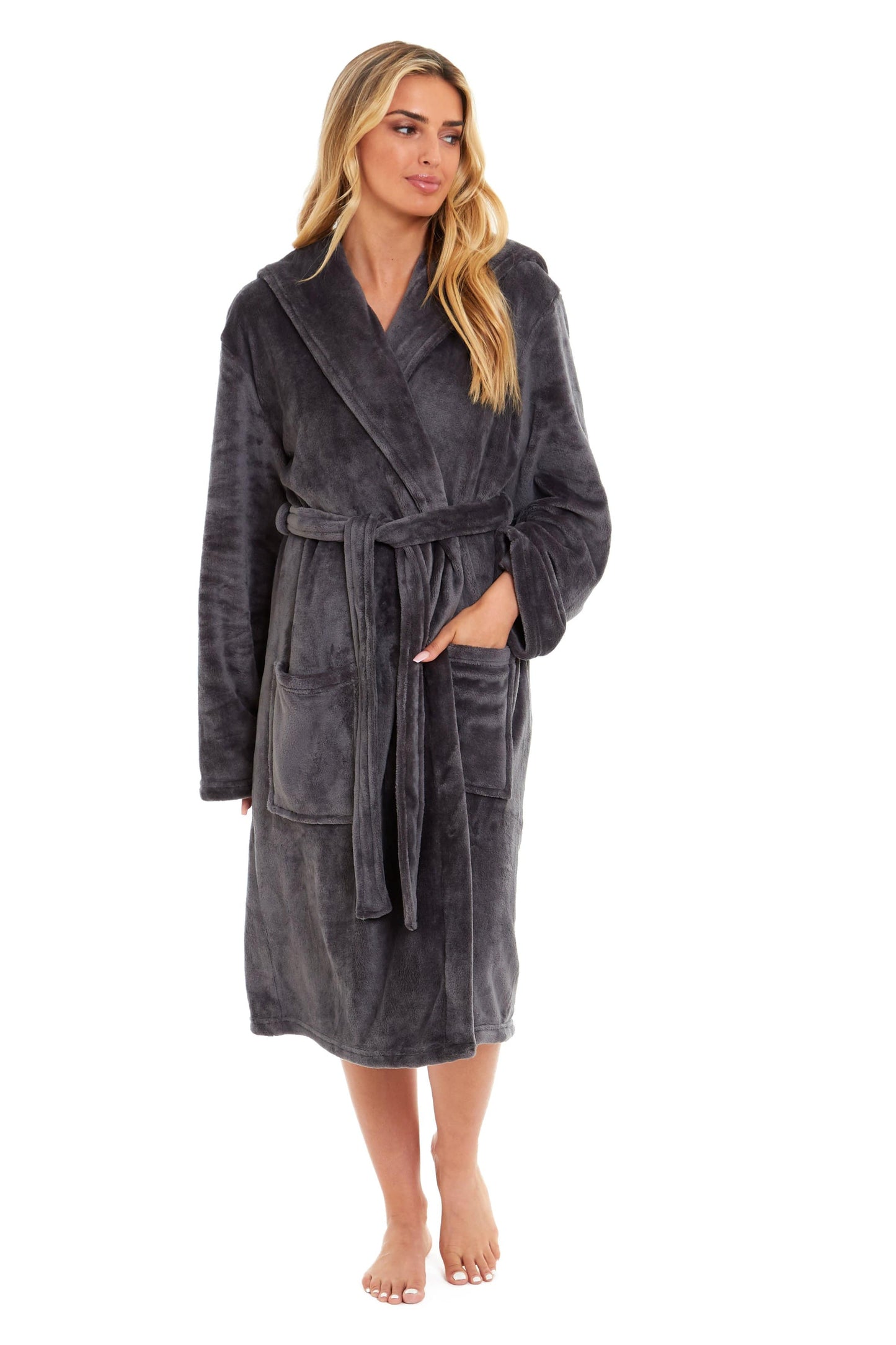 OLIVIA ROCCO Women's Hooded Plush Fleece Dressing Gown Ultra-Soft Velvet Bathrobe