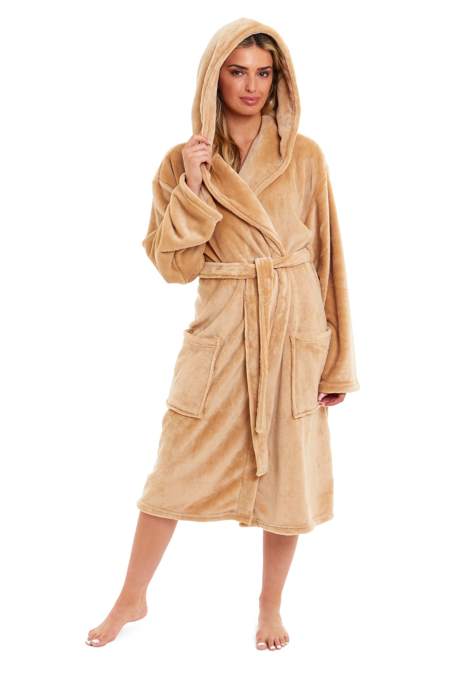 OLIVIA ROCCO Women's Hooded Plush Fleece Dressing Gown Ultra-Soft Velvet Bathrobe