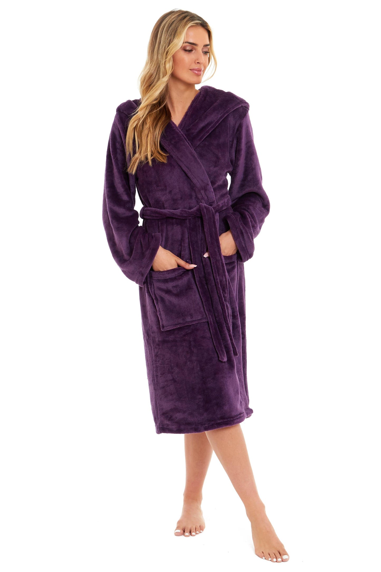 OLIVIA ROCCO Women's Hooded Plush Fleece Dressing Gown Ultra-Soft Velvet Bathrobe