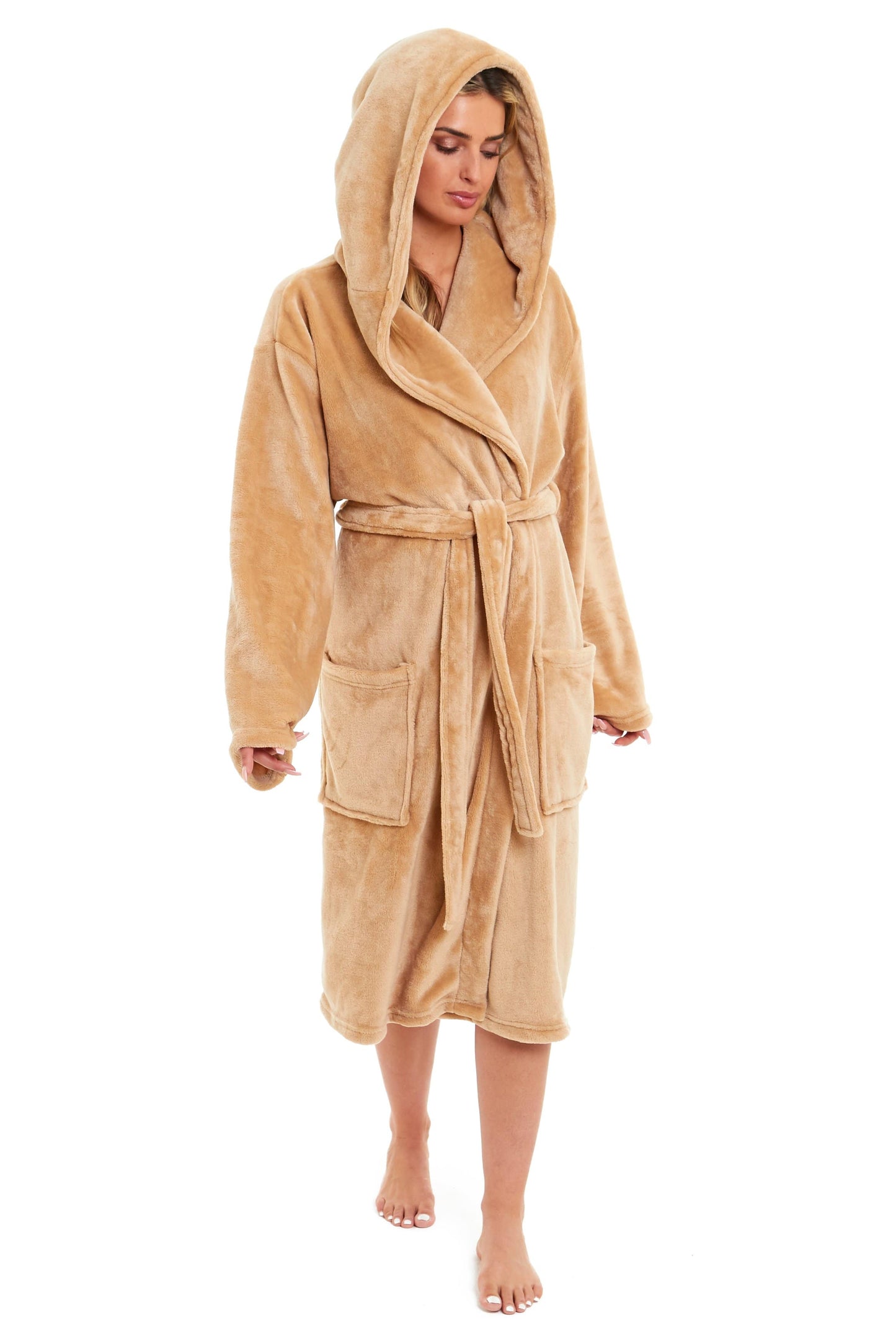 OLIVIA ROCCO Women's Hooded Plush Fleece Dressing Gown Ultra-Soft Velvet Bathrobe