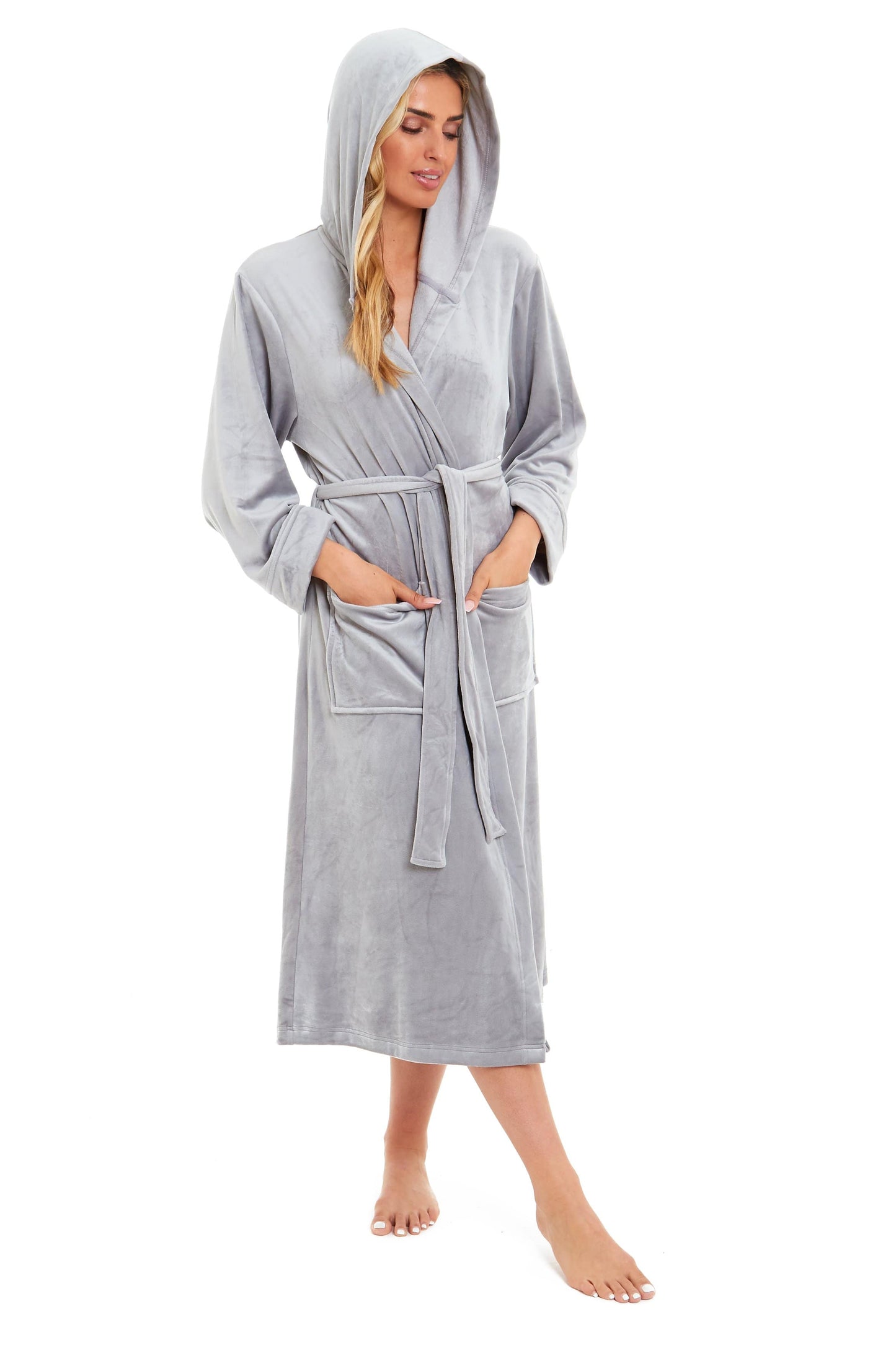 OLIVIA ROCCO Women's Velour Hooded Bathrobe Soft Touch Loungewear One Size Plush Comfort