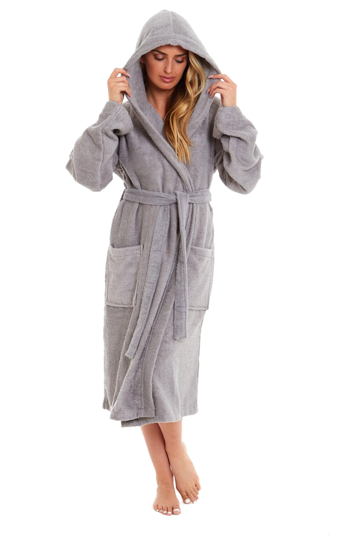 OLIVIA ROCCO Womens Bamboo Cotton Hooded Towelling Robe Ultra Absorbent Spa Loungewear