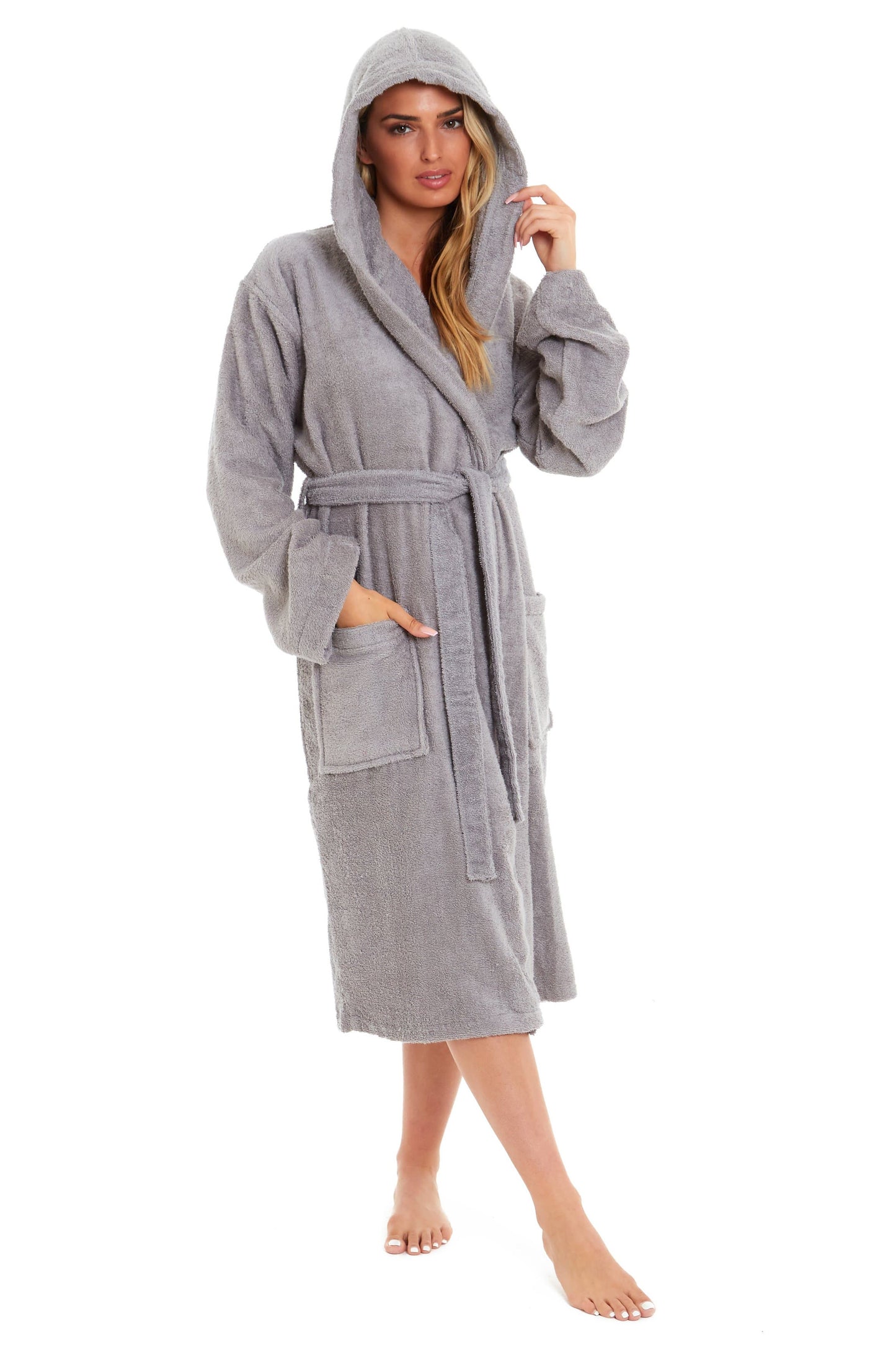 OLIVIA ROCCO Womens Bamboo Cotton Hooded Towelling Robe Ultra Absorbent Spa Loungewear