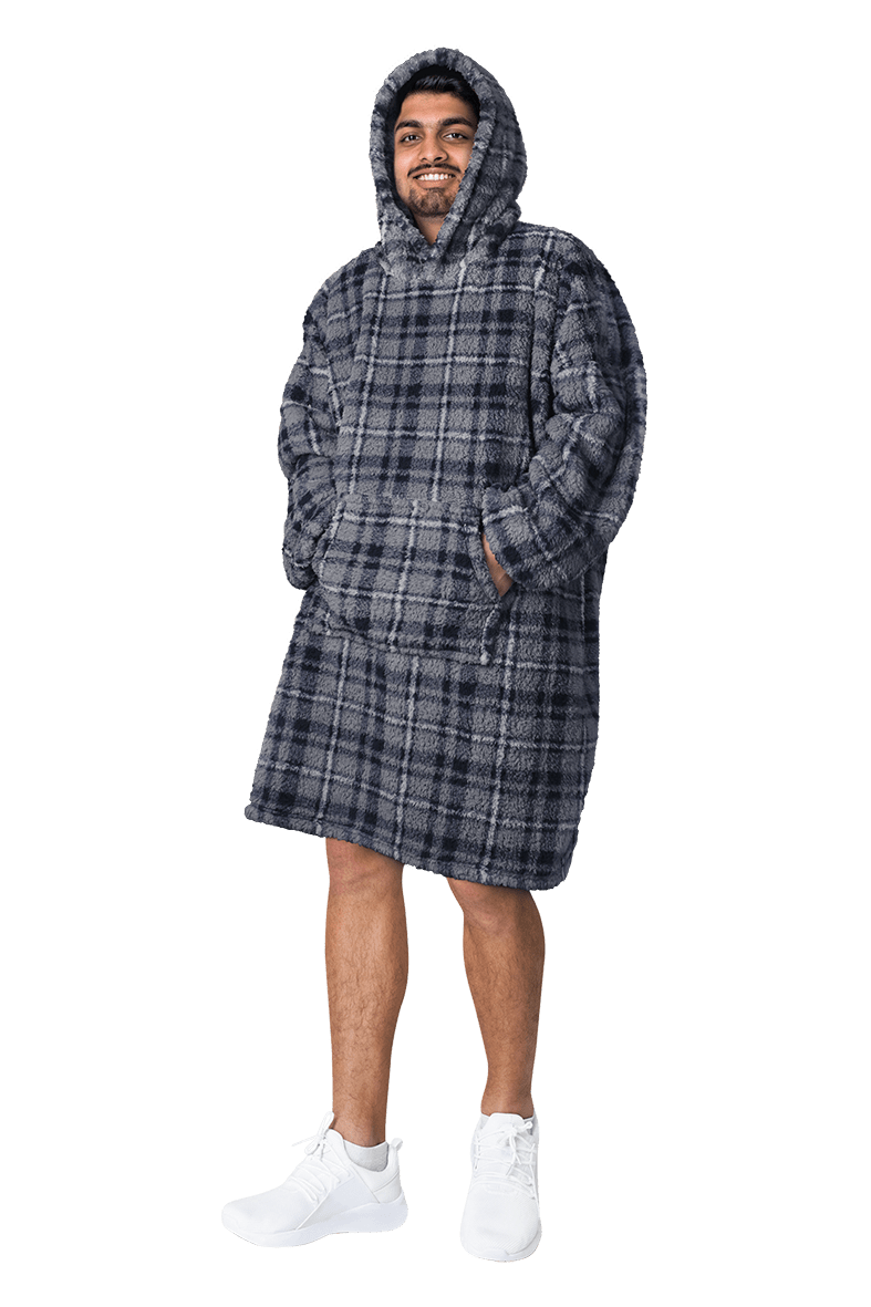 OLIVIA ROCCO Mens Hooded Oversized Blanket Giant Hoodie With Sherpa Lining Grey Stars