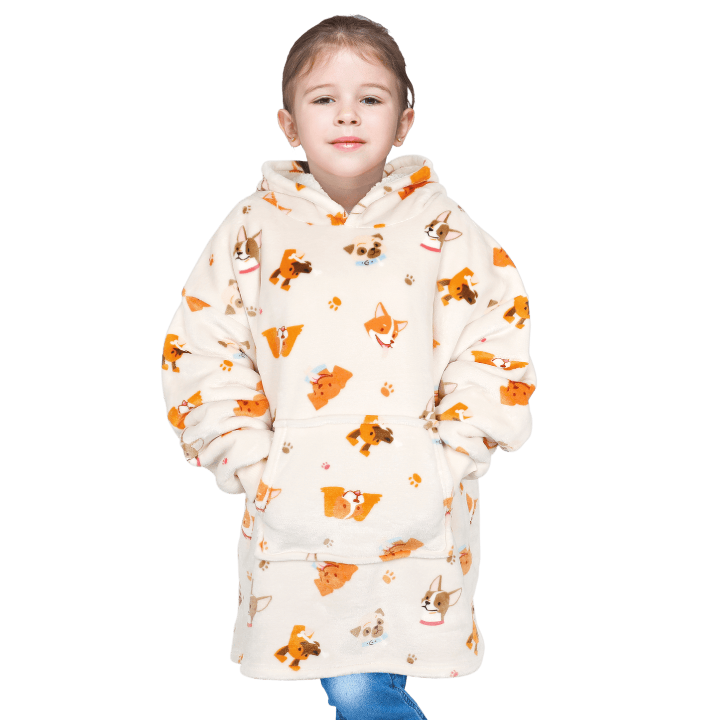 OLIVIA ROCCO Kids Oversized Hooded Blanket Hoodie Sherpa Fur Fleece Dogs Pattern