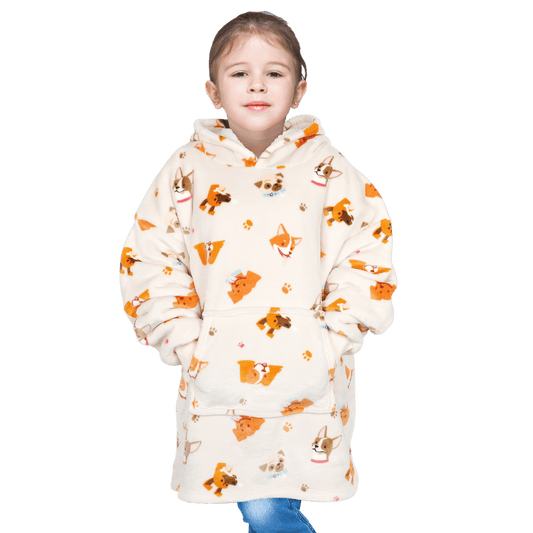 OLIVIA ROCCO Kids Oversized Hooded Blanket Hoodie Sherpa Fur Fleece Dogs Pattern