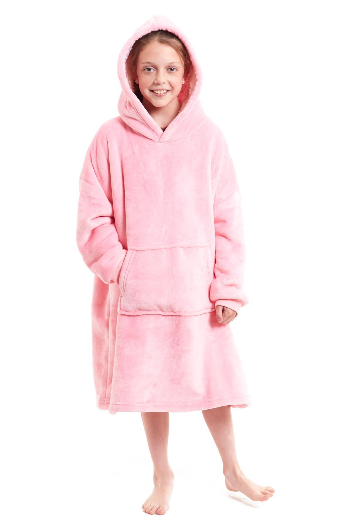 OLIVIA ROCCO Kids Oversized Hooded Fleece Blanket With Sherpa Fur Elastic Cuffs Easy-Care Sofa and Bedroom Throw
